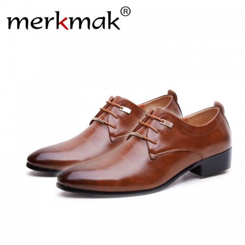 Merkmak Hign Quality Men Flats Leather dress Shoes Brogue Pointed Oxford Flat Male Casual Shoes Men 